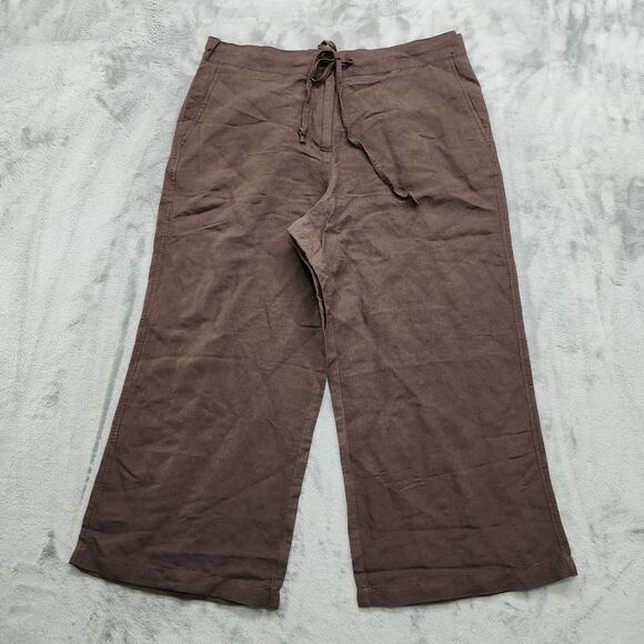 New York & Company Pants - New York & Company Pant Womens 10 Brown Linen Blend High Rise Wide Leg Crop Airy